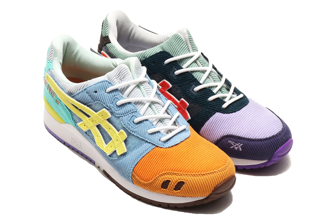 sean wotherspoon round two atmos asics gel lyte iii 3 corduroy mens kids velcro 1203A019 1204A018 000 purple blue orange yellow green white black official release date info photos price store list buying guide