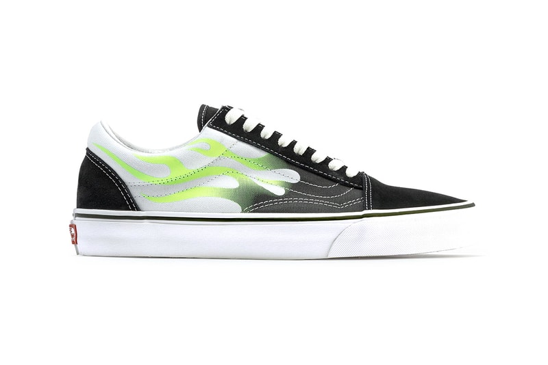Vans Old Skool & SK8-Hi Sport Neon Flame Graphic Black Suede Sneaker Release Information Green White Graffiti Spray Paint Skateboarding Footwear Shoes HBX