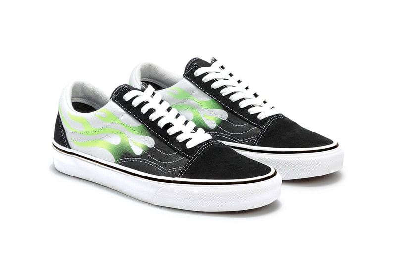 Vans Old Skool & SK8-Hi Sport Neon Flame Graphic Black Suede Sneaker Release Information Green White Graffiti Spray Paint Skateboarding Footwear Shoes HBX