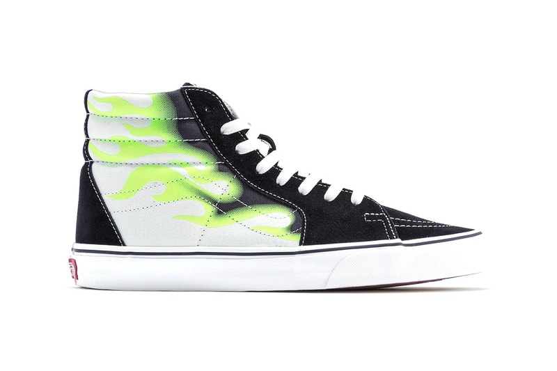 Vans Old Skool & SK8-Hi Sport Neon Flame Graphic Black Suede Sneaker Release Information Green White Graffiti Spray Paint Skateboarding Footwear Shoes HBX