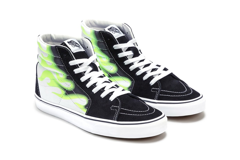 Vans Old Skool & SK8-Hi Sport Neon Flame Graphic Black Suede Sneaker Release Information Green White Graffiti Spray Paint Skateboarding Footwear Shoes HBX