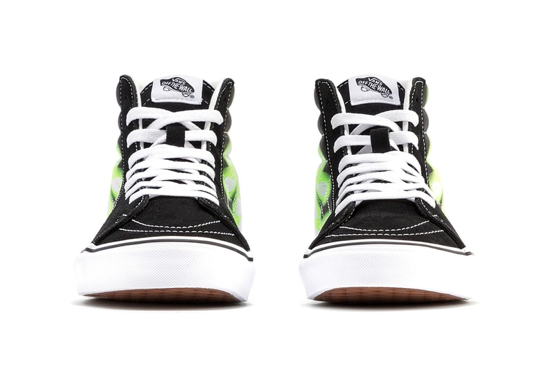 Vans Old Skool & SK8-Hi Sport Neon Flame Graphic Black Suede Sneaker Release Information Green White Graffiti Spray Paint Skateboarding Footwear Shoes HBX