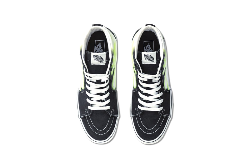Vans Old Skool & SK8-Hi Sport Neon Flame Graphic Black Suede Sneaker Release Information Green White Graffiti Spray Paint Skateboarding Footwear Shoes HBX