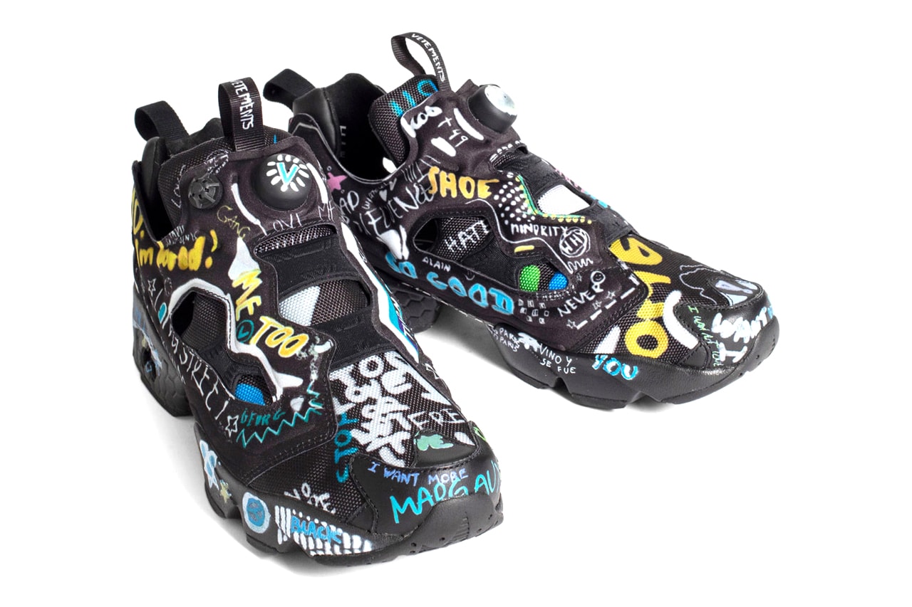 vetements reebok instapump fury fw20 fall winter 2020 graffiti black yellow blue white pink green official release date info photos price store list buying guide pre order