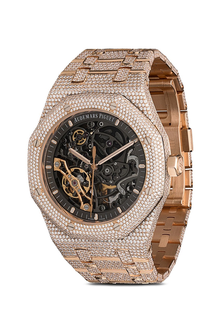18K Rose Gold 777 Customized Audemars Piguet Royal Oak Skeleton Diamond Encrusted Watch Timepiece Browns London Jeweler Jewelry $281,741 USD Octagonal Bezel