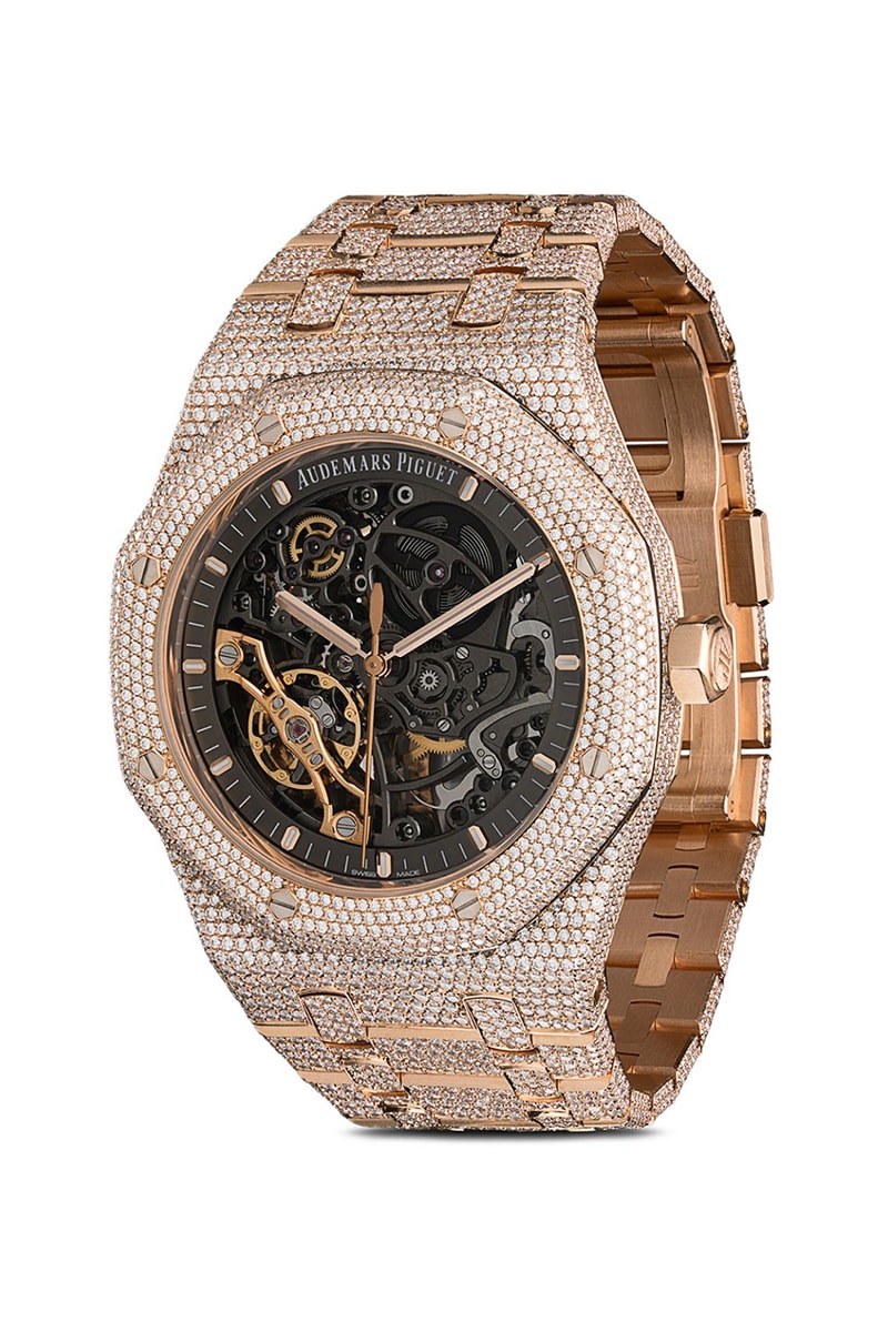18K Rose Gold 777 Customized Audemars Piguet Royal Oak Skeleton Diamond Encrusted Watch Timepiece Browns London Jeweler Jewelry $281,741 USD Octagonal Bezel