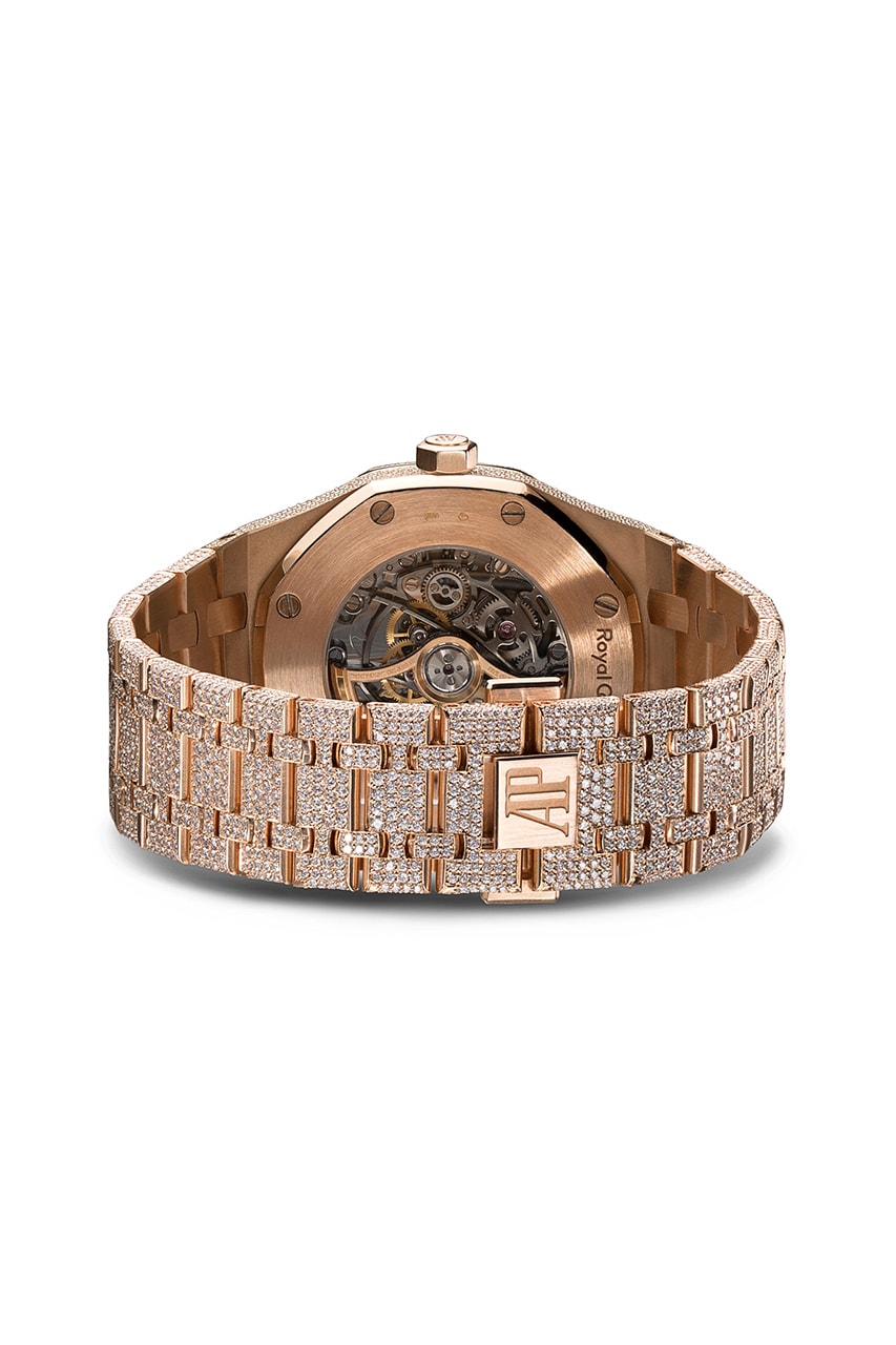 18K Rose Gold 777 Customized Audemars Piguet Royal Oak Skeleton Diamond Encrusted Watch Timepiece Browns London Jeweler Jewelry $281,741 USD Octagonal Bezel