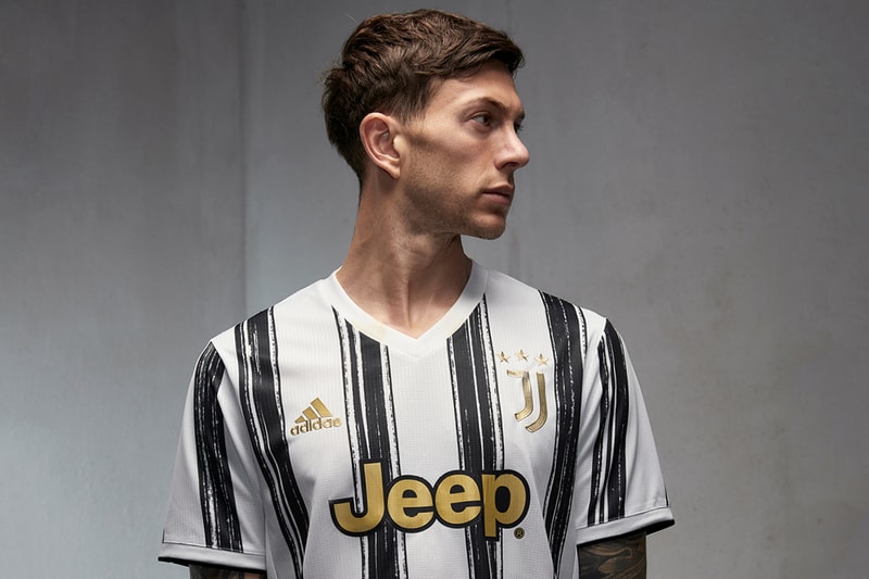 juventus adidas football 2020 2021 serie a home kit shirt jersey white black stripes brush strokes ronaldo buy cop purchase