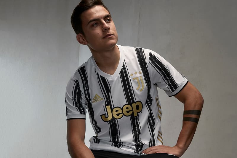 juventus adidas football 2020 2021 serie a home kit shirt jersey white black stripes brush strokes ronaldo buy cop purchase