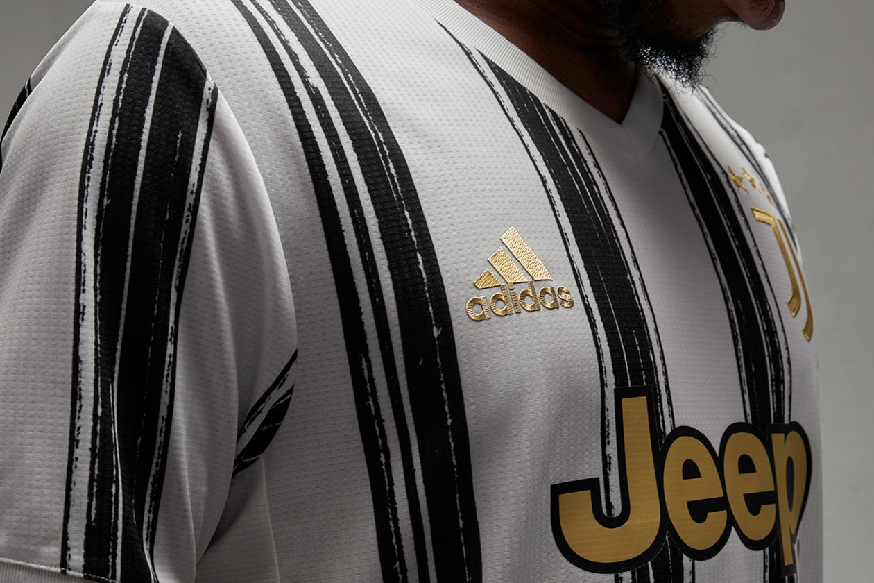 juventus adidas football 2020 2021 serie a home kit shirt jersey white black stripes brush strokes ronaldo buy cop purchase