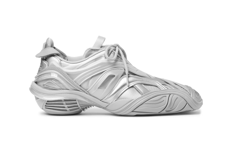 Balenciaga Silver Tyrex Sneaker Nylon Mesh Faux Leather Rubber Spring Summer 2020 SS20 Demna Gvasalia Sneaker Shoes Footwear Trainers Drop Date Release Information Mr Porter Technical Futuristic Runner 617535W2WA1