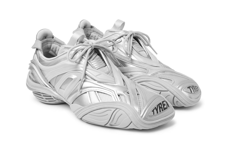 Balenciaga Silver Tyrex Sneaker Nylon Mesh Faux Leather Rubber Spring Summer 2020 SS20 Demna Gvasalia Sneaker Shoes Footwear Trainers Drop Date Release Information Mr Porter Technical Futuristic Runner 617535W2WA1