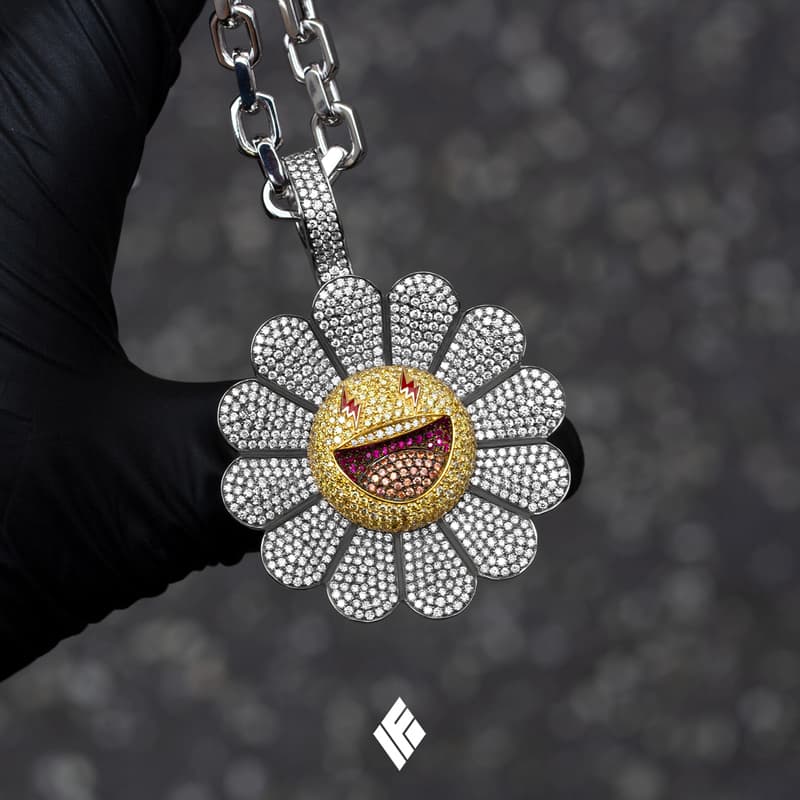 Ben Baller Kurakami Chains for J Balvin 'Colores' flowers superflat smiling bling diamonds gemstones