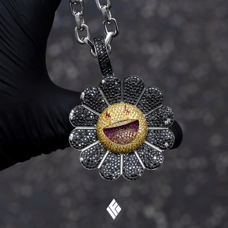 Ben Baller Kurakami Chains for J Balvin 'Colores' flowers superflat smiling bling diamonds gemstones