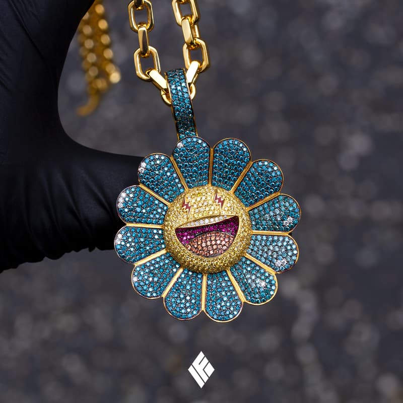 Ben Baller Kurakami Chains for J Balvin 'Colores' flowers superflat smiling bling diamonds gemstones