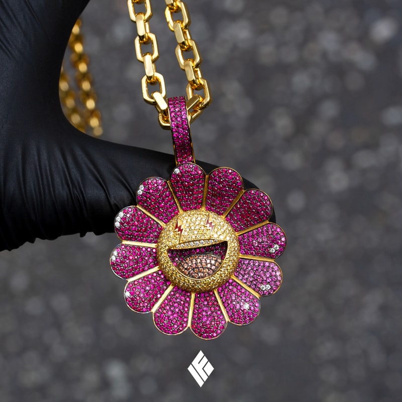 Ben Baller Kurakami Chains for J Balvin 'Colores' flowers superflat smiling bling diamonds gemstones