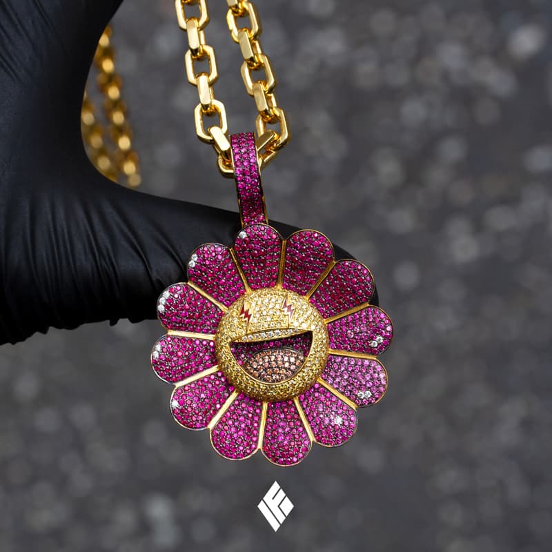 Ben Baller Kurakami Chains for J Balvin 'Colores' flowers superflat smiling bling diamonds gemstones