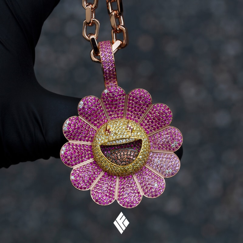 Ben Baller Kurakami Chains for J Balvin 'Colores' flowers superflat smiling bling diamonds gemstones