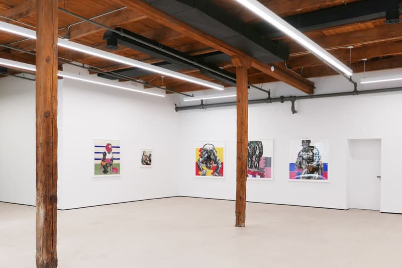 Clotilde Jiménez "THE CONTEST" Exhibition Mariane Ibrahim gallery black male physicality solo show boxers collage materials fragmentation