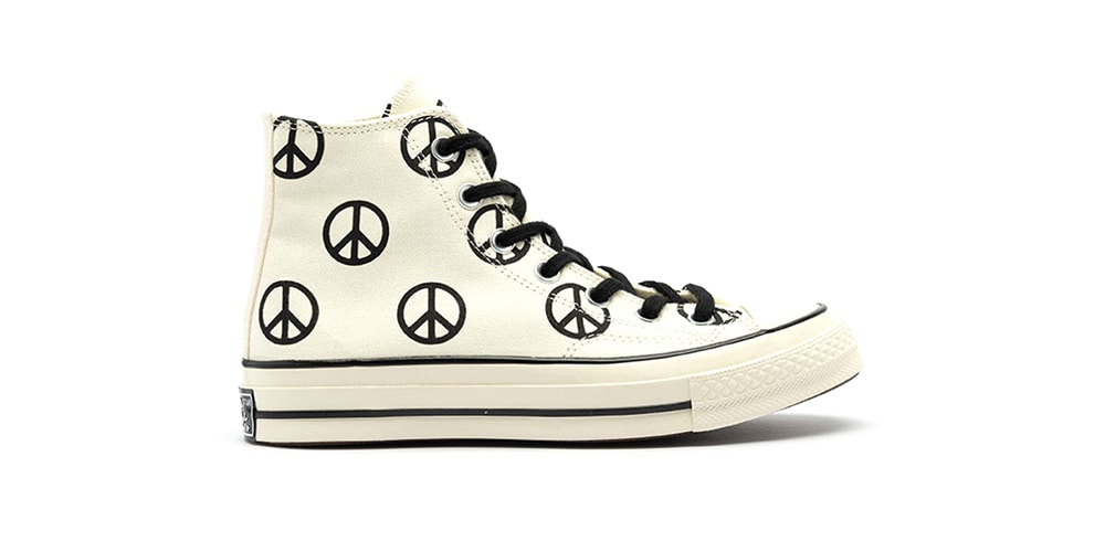 Converse All Star Chuck Taylor PEACE Logo Sneaker Shoe Unisex M5 W7 White Black Converse Chuck Taylor All Star Peace Powered Hi White 167892C main image 2