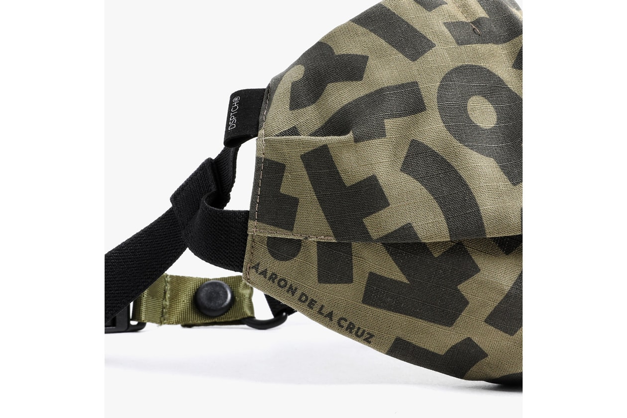 Aaron De La Cruz x DSPTCH Face Mask Release special edition single strap ArtEsteem Border Kindness green black cotton bandana style face covering