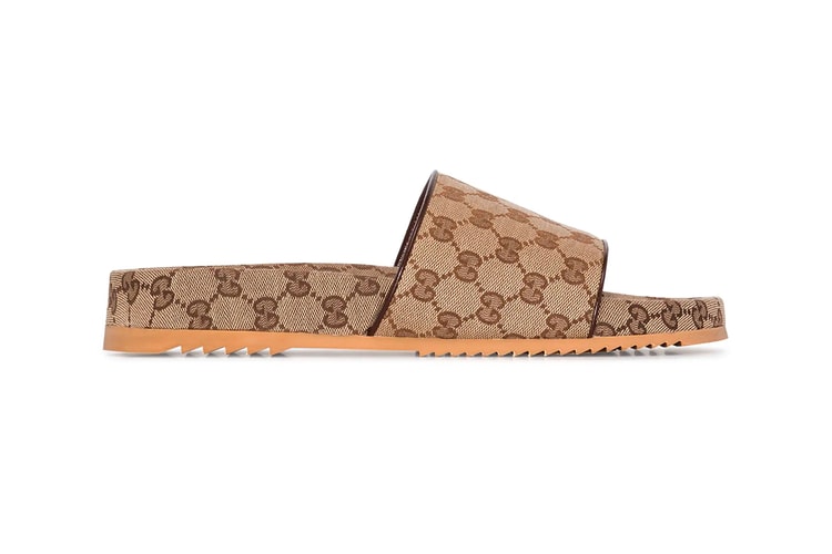 Gucci's Time-Honored GG Monogram Covers Sleek Beige Slides