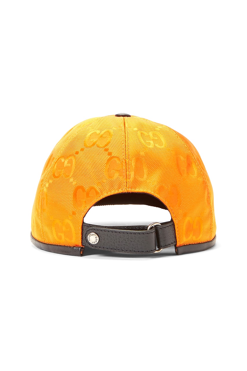 Gucci Eco-Nylon Bucket Hat Baseball Cap Orange Yellow ECONYL Sustainable Alessandro Michele LN-CC Italian Luxury Label Brand Leather Appliqué Patch FW20 Fall Winter 2020 "GG" Motif 