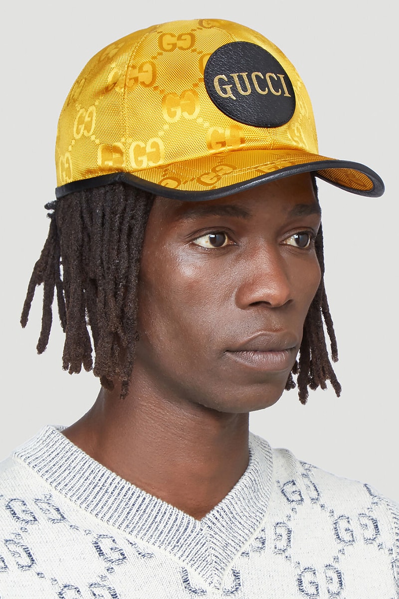 Gucci Eco-Nylon Bucket Hat Baseball Cap Orange Yellow ECONYL Sustainable Alessandro Michele LN-CC Italian Luxury Label Brand Leather Appliqué Patch FW20 Fall Winter 2020 "GG" Motif 