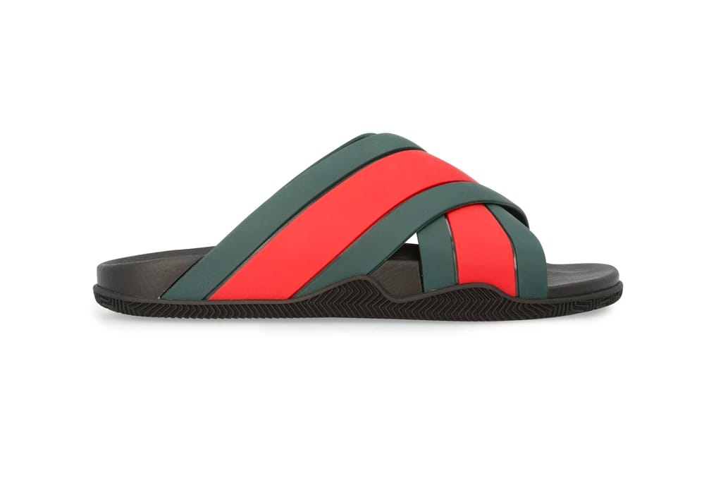 Gucci Red Green Rubber Webbing Sandals 