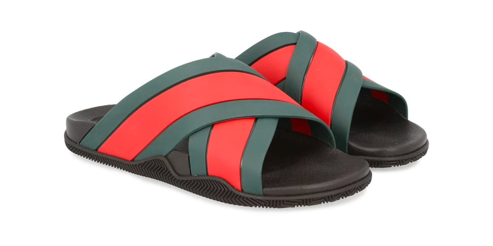Gucci Red Green Rubber Webbing Sandals 