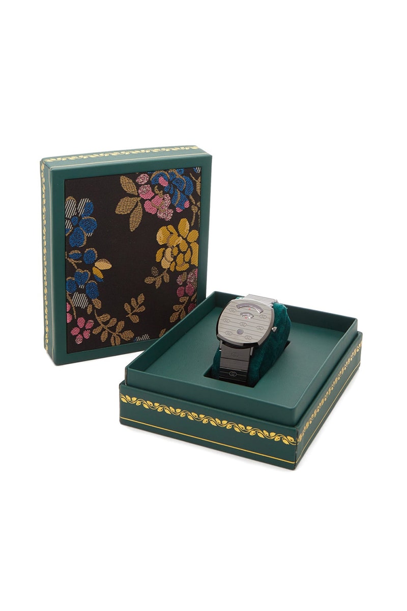 Gucci Grip Logo-Engraved Metal Watch "Gray" Release Information Timepiece Closer Look MatchesFashion.com Alessandro Michele Switzerland Italy Three Window Skateboarding References 