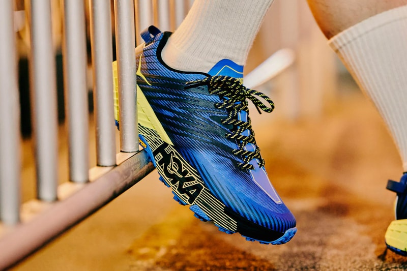 hoka one one speedgoat 4 stinson atr 6 tokyo neon trail running shoes black iris evening primrose blue yellow vibram official release date info photos price store list buying guide