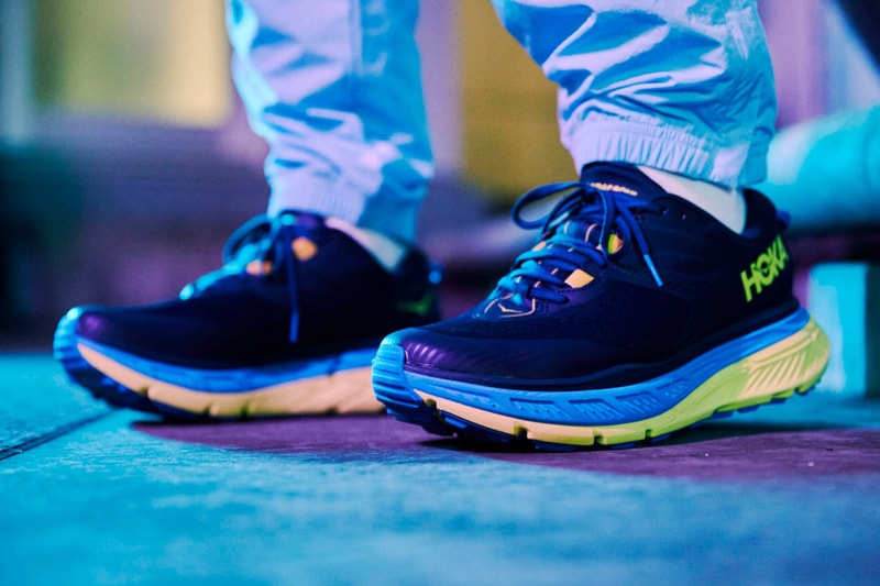 hoka one one speedgoat 4 stinson atr 6 tokyo neon trail running shoes black iris evening primrose blue yellow vibram official release date info photos price store list buying guide