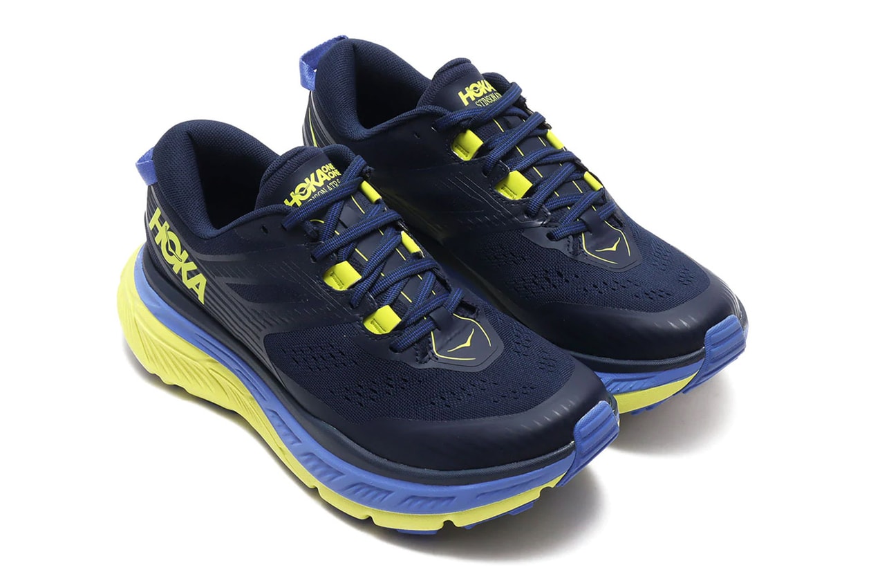 hoka one one speedgoat 4 stinson atr 6 tokyo neon trail running shoes black iris evening primrose blue yellow vibram official release date info photos price store list buying guide