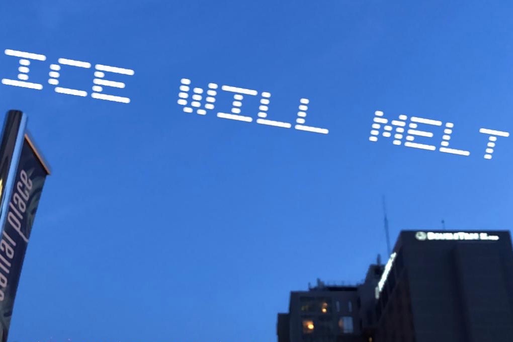 In Plain Sight Aerial Demonstration Migrant Detention Mass Incarceration Independence Day July 3 Messages Sky National Intervention Cassils Rafa Esparza Skytyping messages detention camps facilities centers mass incarceration independence day fourth of july
