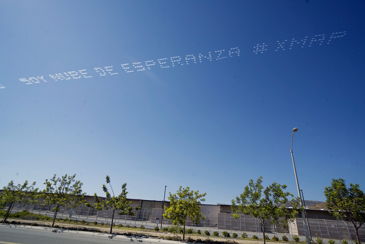 In Plain Sight Aerial Demonstration Migrant Detention Mass Incarceration Independence Day July 3 Messages Sky National Intervention Cassils Rafa Esparza Skytyping messages detention camps facilities centers mass incarceration independence day fourth of july