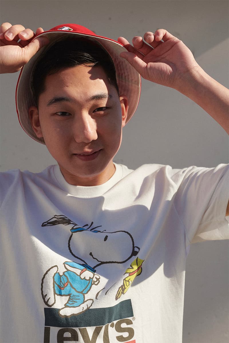 Levis Peanuts Summer 2020 Collection release info unisex football tees reversible bucket hats oversized crewneck sweatshirts tracksuit