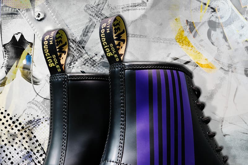 needles 1460 remastered dr doc martens boot black leather purple stripe papillon butterfly information release details