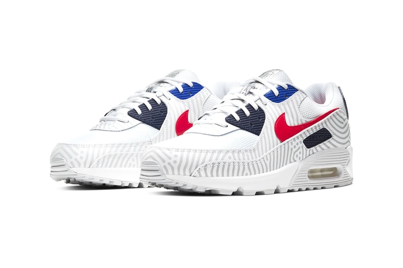 Nike Air Max 90 white University Red Bright Blue midnight navy reflective stripes streetwear trainers runners sneakers shoes kicks ss20 CW7574 100