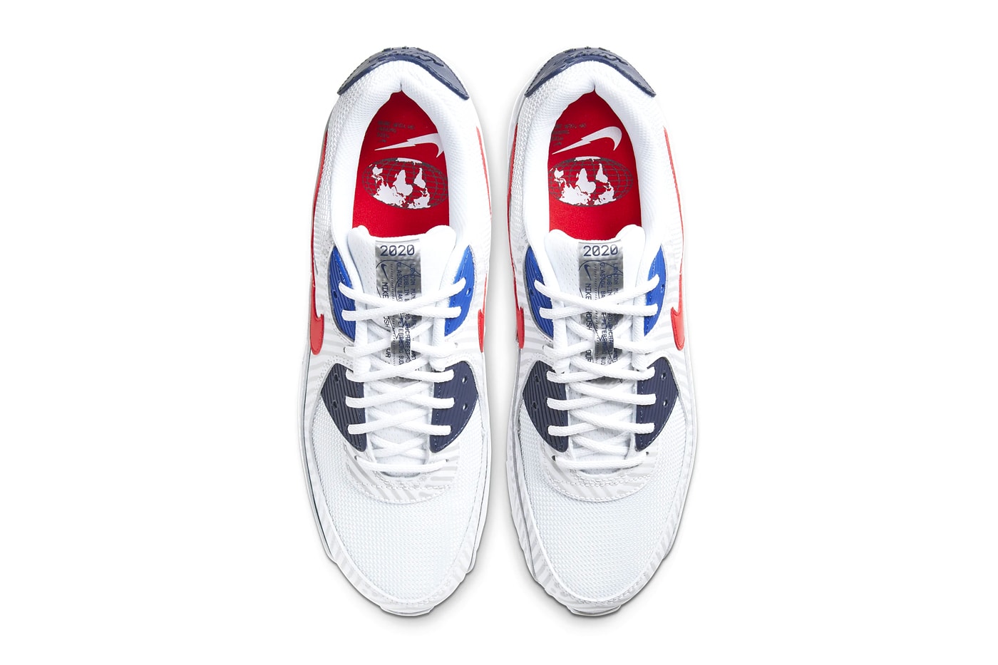 Nike Air Max 90 white University Red Bright Blue midnight navy reflective stripes streetwear trainers runners sneakers shoes kicks ss20 CW7574 100