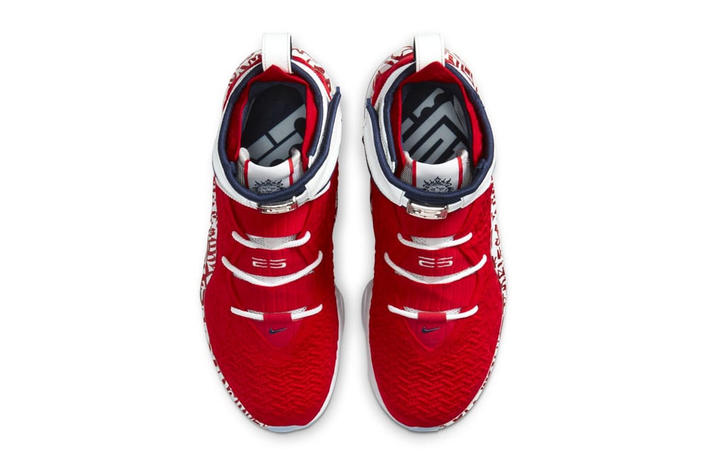 Phần lưỡi gà và buộc dây của Nike Lebron 17 Graffiti Fire Red