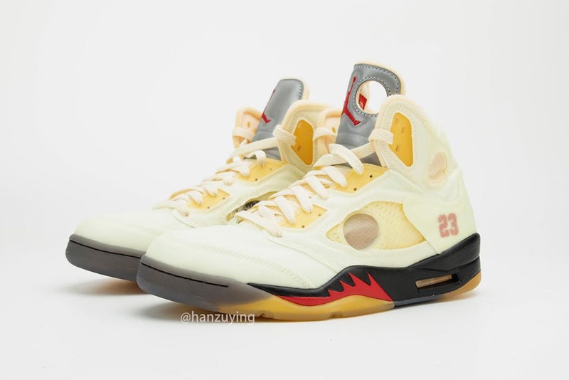 off white air jordan brand 5 sail black fire red red DH8565 100 virgil abloh first official detailed look release date info photos price store list buying guide