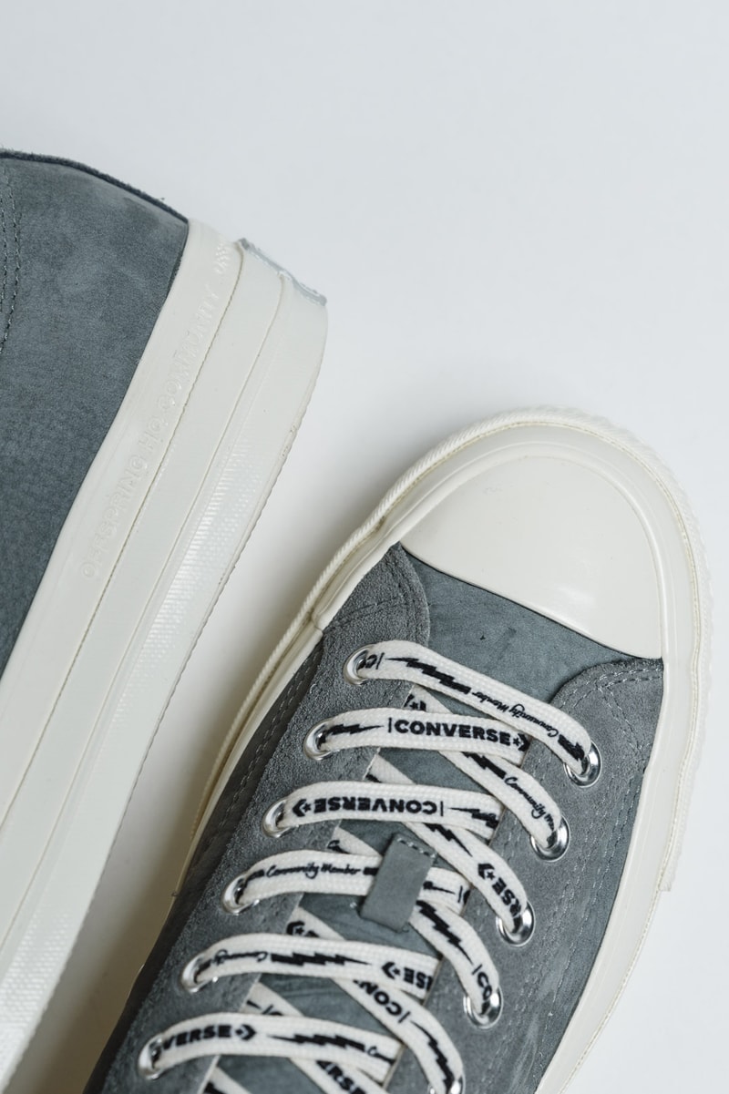 Offspring x Converse "Community Chuck 70s" PArt II Pack High Top Low Sneaker Release Information United Kingdom UK Store Limited Edition Collaboration Grey Muted Leather Nubuck All Star Lightning Bolt