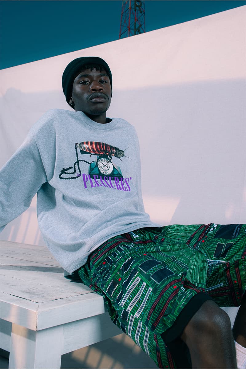 PLEASURES Summer 2020 Collection Lookbook Info Shirt Jacket Polo Hoodie Shorts Reebok Beatnik