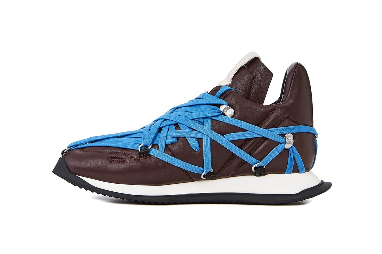 Rick Owens Maximal Runner "Burgundy" Blue Laces Fall Winter 2020 FW20 Sneaker Release Information Closer Look Lamb Leather Mega-Lace 