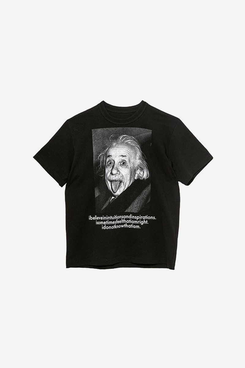 sacai Albert Einstein sticking tongue out photo iconic Monochromatic T Shirt Hoodies menswear streetwear spring summer 2020 collection capsule i believe in intuition and inspiration