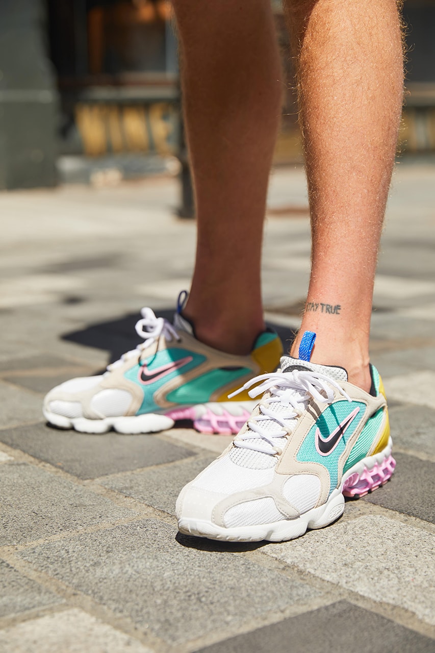 size? x Nike Air Zoom Spiridon Cage 2 Carnaby street london pink yellow blue turquoise welcomes the world first look buy cop purchase