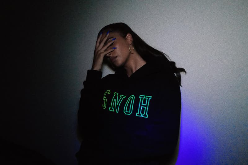 RSVP Gallery x Snoh Aalegra Swarovski Capsule Collection hoodie tote bundle 'Ugh, Those Feels Again' neon green vinyl edition crystals Inner City Arts