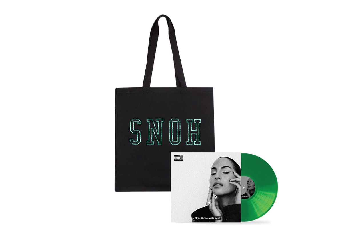 RSVP Gallery x  Snoh Aalegra Swarovski Capsule Collection hoodie tote bundle 'Ugh, Those Feels Again' neon green vinyl edition crystals Inner City Arts 