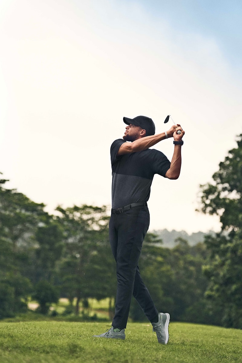 Stephen Curry Pre-Release Under Armour Golf Collection 2020 UA Vanish UA Storm Apollo Bomber jacket 5-pocket Chino pants Curry 6 spikeless golf shoes UA Golf Rotational Resistance TPU outsole American Century Celebrity Golf Championship